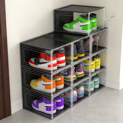 Modular Stackable Shoe Storage Boxes With Magnetic Doors - 10-Piece Set