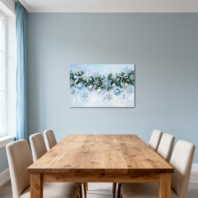 Décoration de Noël flocon de neige, branches de pin, ruban bleu d'hiver, H 16 po x l 24 po