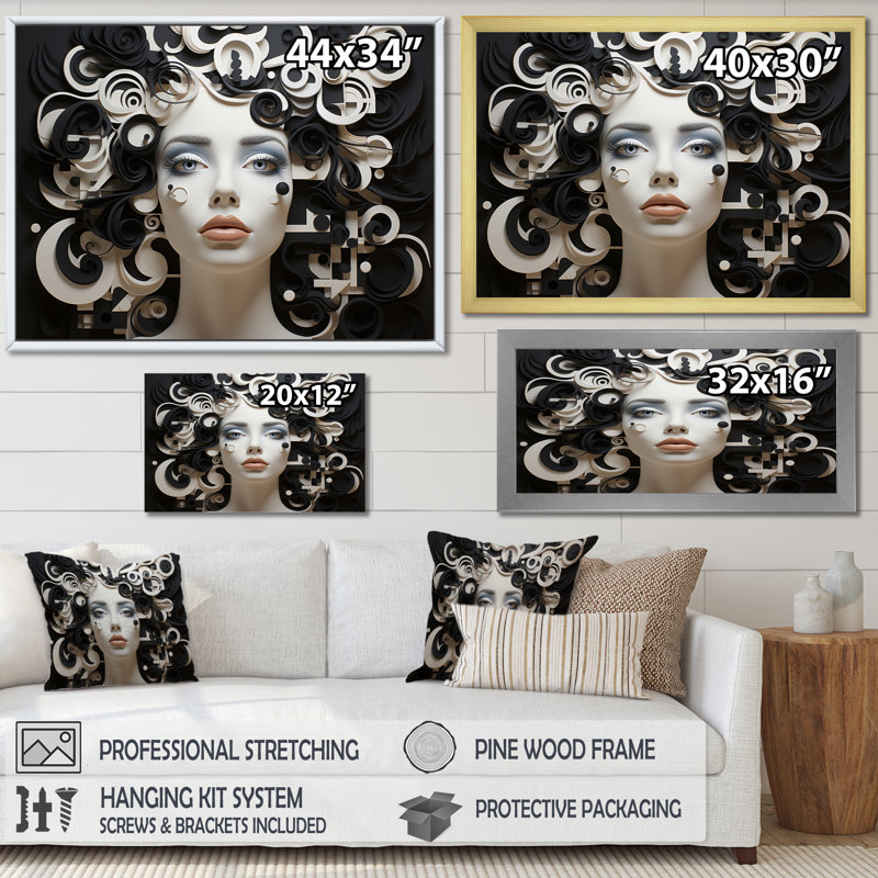 " Black White Opt Transcendent Portrait ", 12" H x 20" W x 1" D, Black Floater Framed