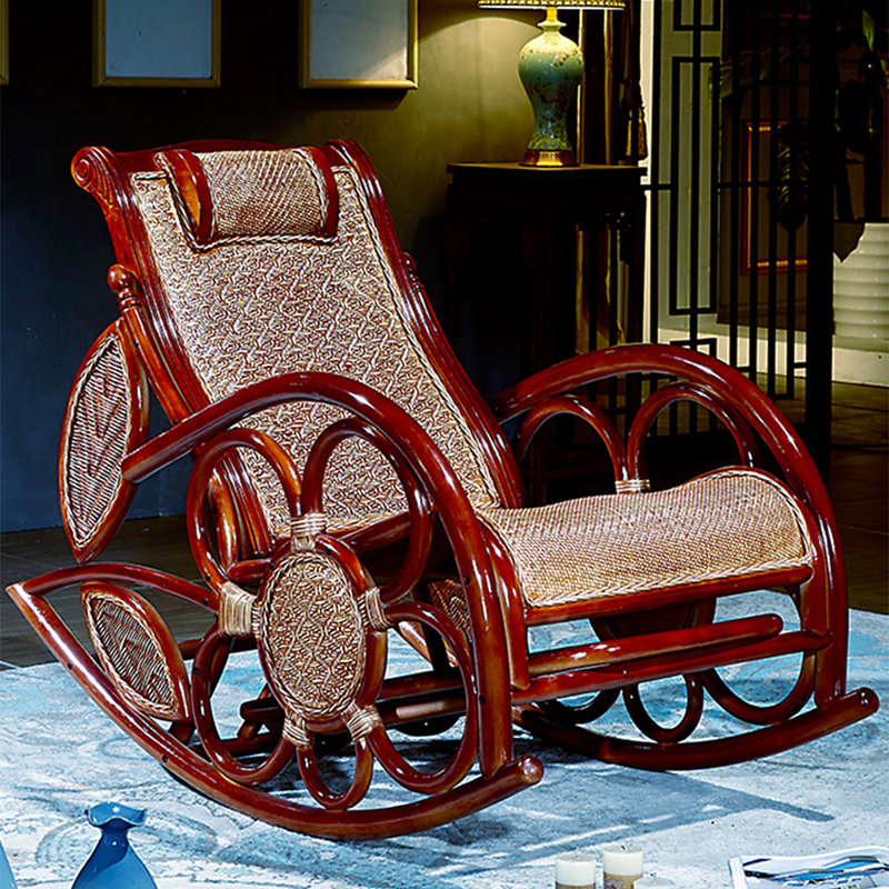 Chaise berçante élégante en rotin, Brun / brun rougeâtre