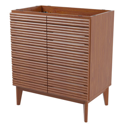 Calandre 30 in. W x 18 in. D x 33 in. H Thin Linear Slat Wood Farmhouse 2-Shelf Bath Vanity Cabinet Only (Sink Basin not Included), Walnut