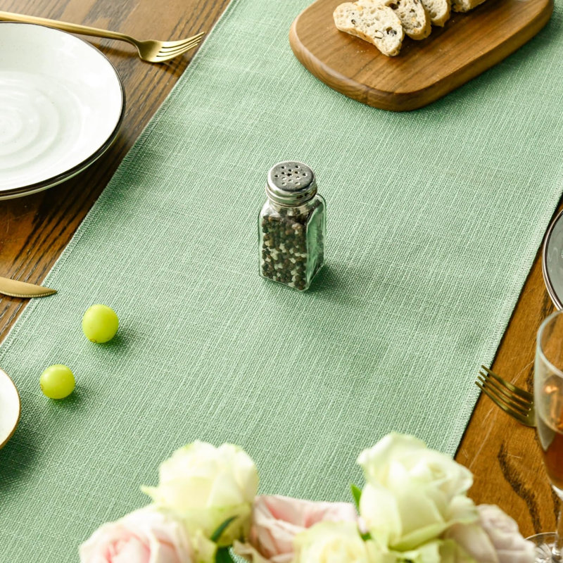 Sage Green Boho Rural Rustic Farmhouse Tassel Table Runner, 33x183 cm Spring Kitchen Dining Table Decoration Wedding Holiday Party Decor