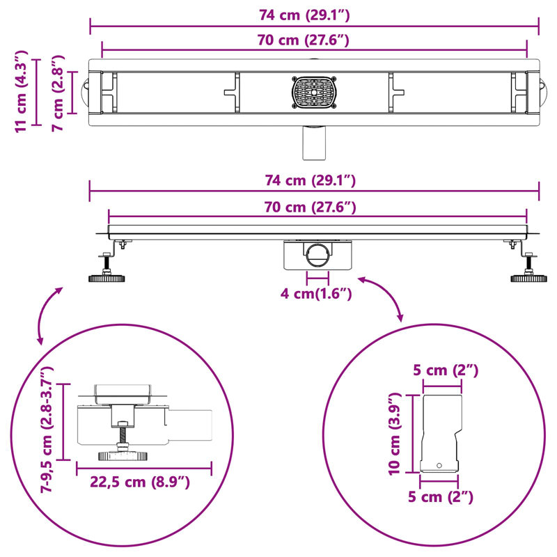  Shower Drain Height Adjustable Stainless Steel 304 Bathroom Fixture