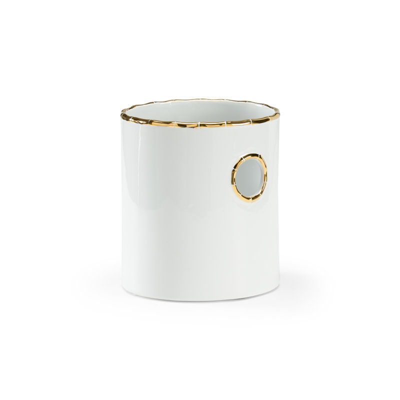 White and Gold Bamboo Ceramic Outdoor Planter Pot
