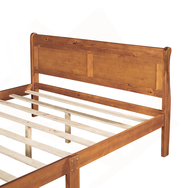 Lit plateforme en bois avec tête de lit et lattes en bois, Grand lit, Chêne