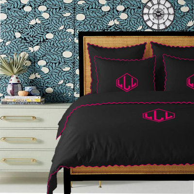 Monogram 400TC Cotton Small Scallop Embroidery Duvet Cover Set