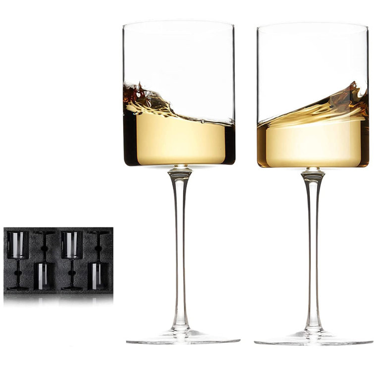 Square Wine Glasses Set of 4 with Stem (14 oz