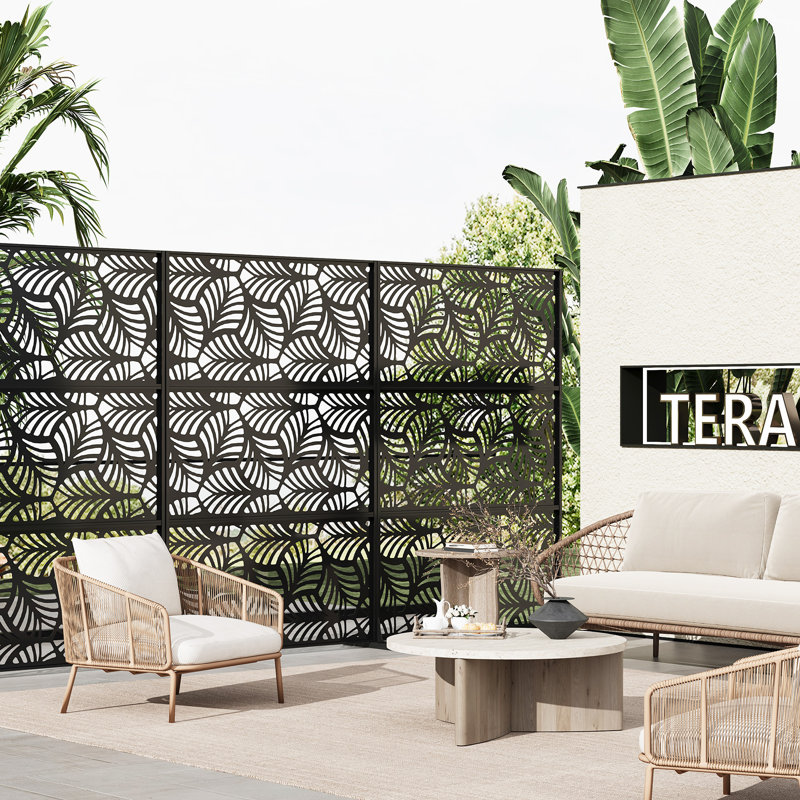 47 x 72 Inch Metal Privacy Screen, Freestanding Outdoor Fence Panel, Weather-Resistant, Petal Design
