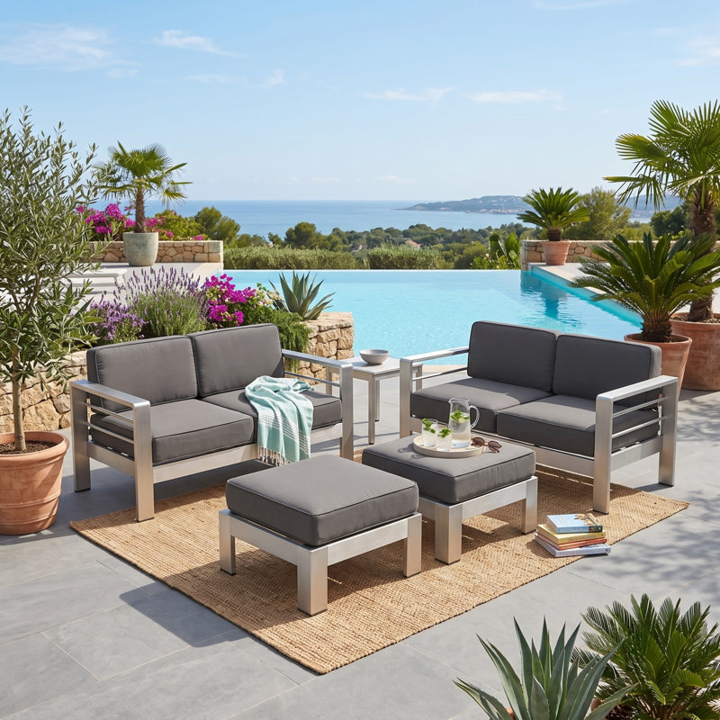 Hilary 56.69'' Wide Metal Loveseat with Cushions