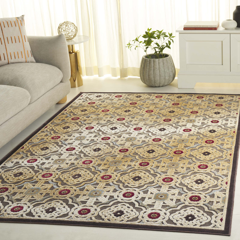 Par300 Viscose/Polyester/Cotton Damask Indoor Use Only Rug in Nutmeg/Muscade