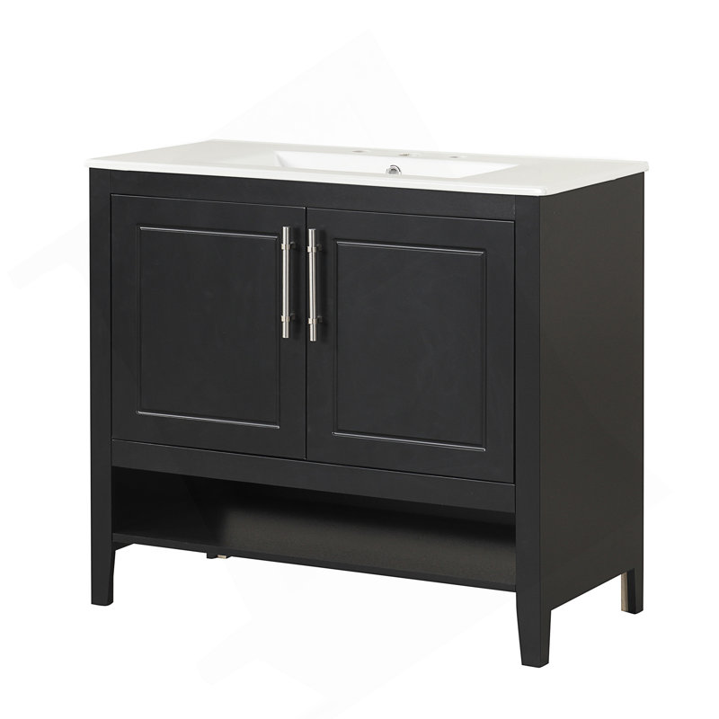 Meuble-lavabo de 36 pouces avec lavabo en céramique et tiroirs multifonctionnels, parfait pour les salles de bain modernes et élégantes.