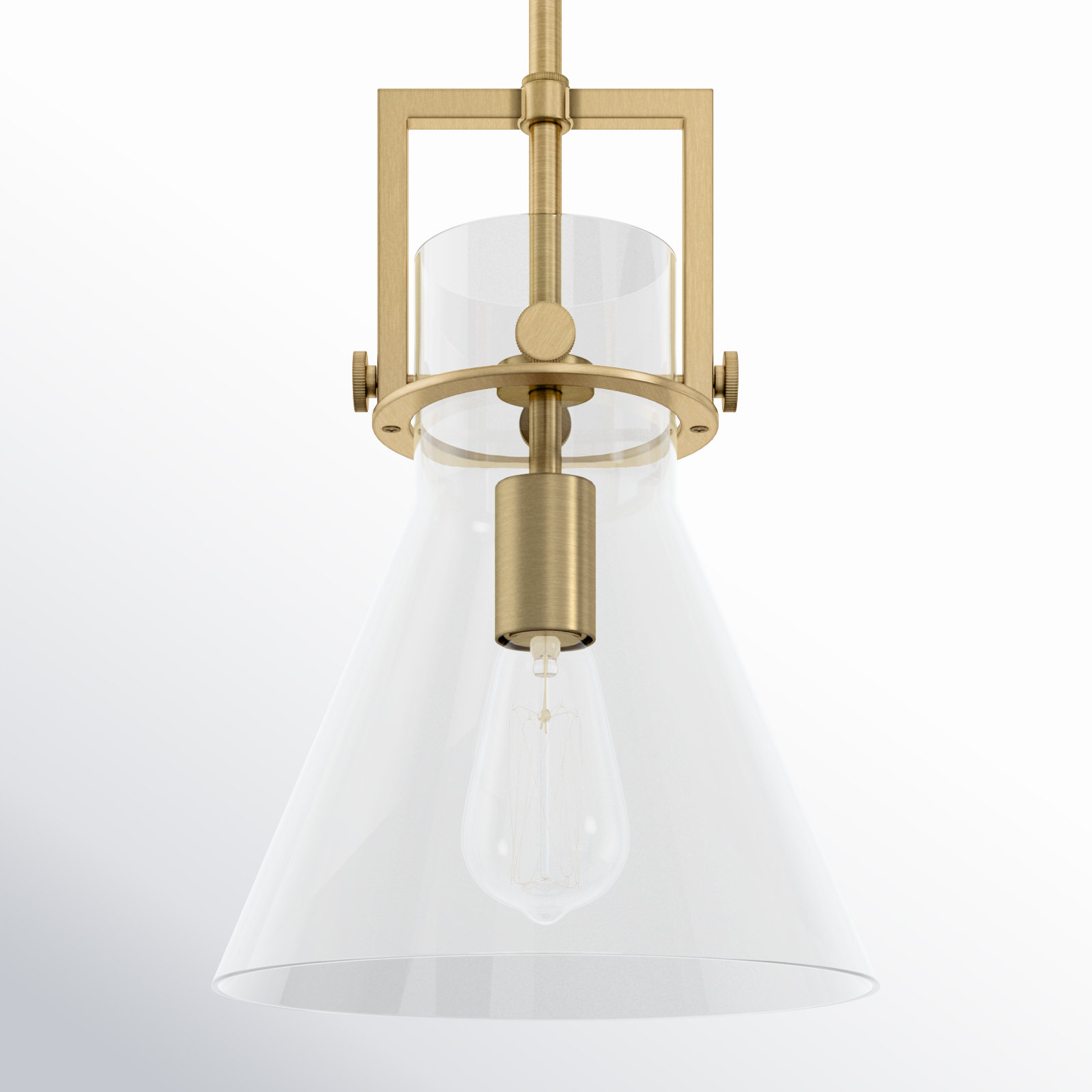 Coterie Single Light Glass Dimmable Pendant, Brushed Brass, Clear, 13.63" H x 10" W x 10" D