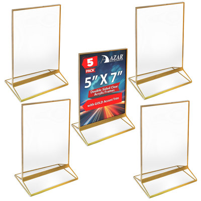 Cadres en acrylique transparent double face avec garniture dorée 5 po de largeur x 7 po de hauteur, paquet de 5
