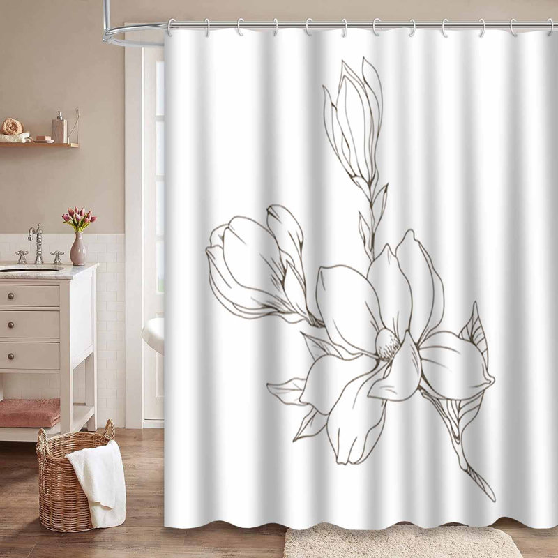 Rideau de douche imperméable à motif floral blanc avec 12 crochets, L 72 po x l 84 po