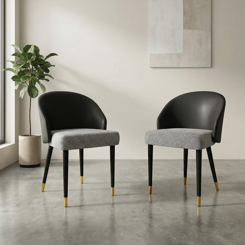 Chaises de salle à manger rembourrées en similicuir (ensemble de 2), Noir/gris