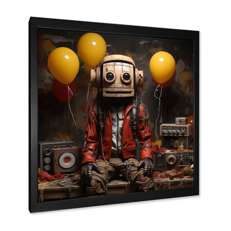 Humain robot sur toile, Cadre simple noir, H 36 po x l 36 po x P 1,5 po