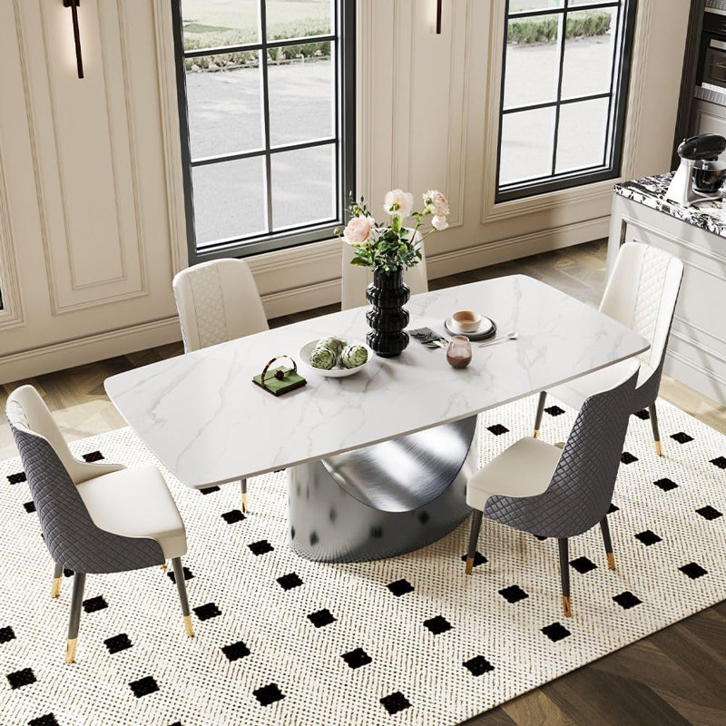 Table de salle à manger Modern, Blanc mat, H 30 po x L 78 po x l 39 po, Gris
