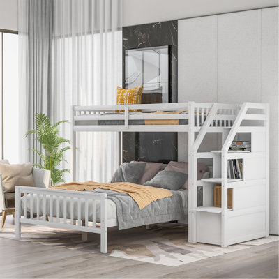 Twin Over Full Loft Bed With Staircase,White