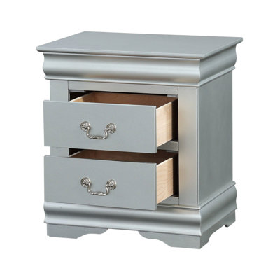Table de chevet pour chambre à coucher Iii Platinum - 2 tiroirs Rangement pratique, tiroir coulissant et lisse avec système central en métal.