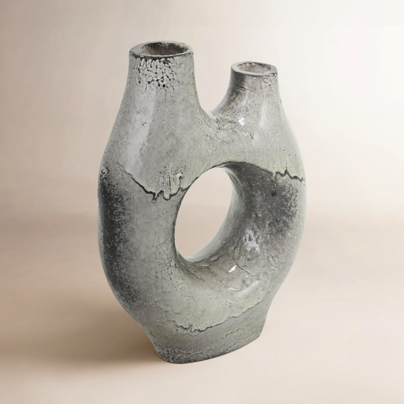 Kimona Earthenware Table Vase, 10.7" H x 7.55" W x 3.2" D
