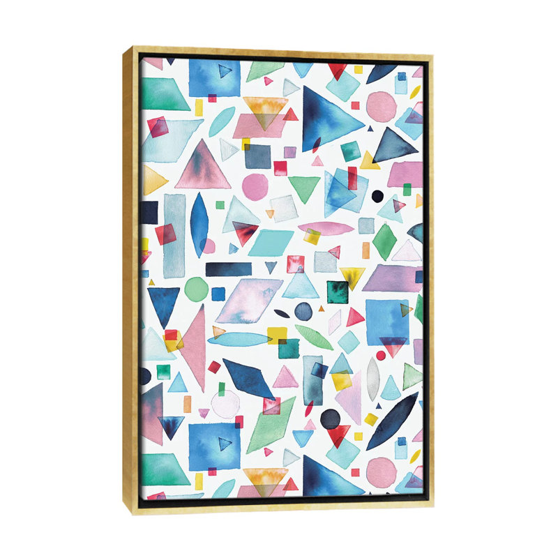 «Geometric P pièces Multi» par Ninola Design - reproduction d'art, Toile avec cadre or, Pas de tapis