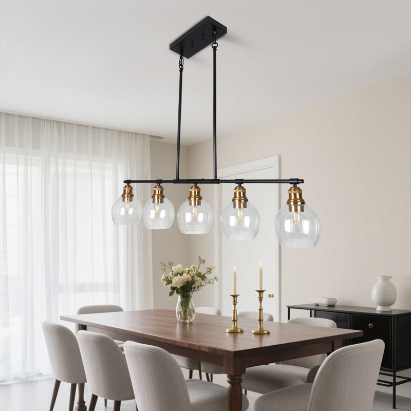Linear 5-light Black Chandelier Industrial Design, Rectangular For Dining Room With No Bulbs Included