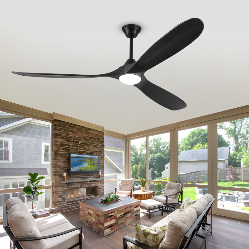 Ceiling Fan with LED Lights, Black, 177cm