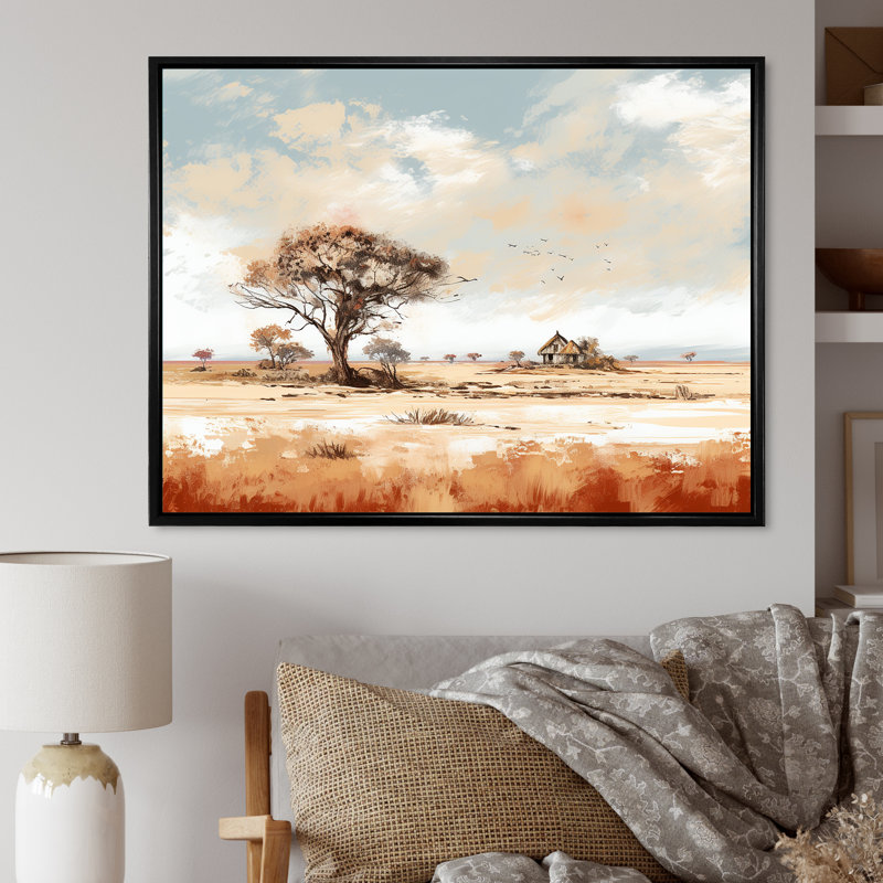 Paysage africain sauvage sur toile, H 34 po x l 44 po x P 1,5 po, Cadre flottant noir