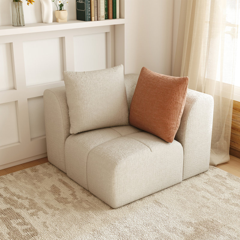 38" Compression  Chenille Frameless Modular Corner Chair, Upholstered Memory Foam Sectional Component with 2 Pillows