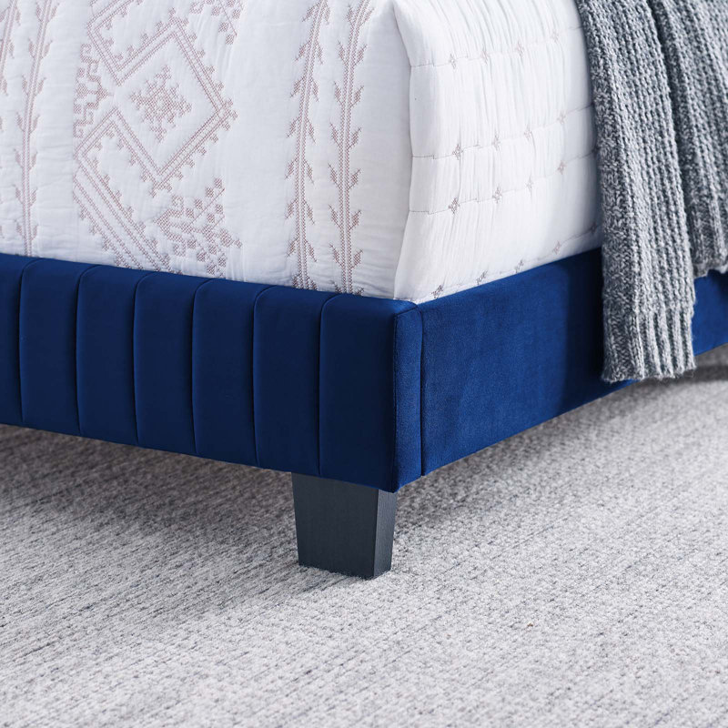 Celine Channel Tufted Performance Velvet Bed, Queen, Navy