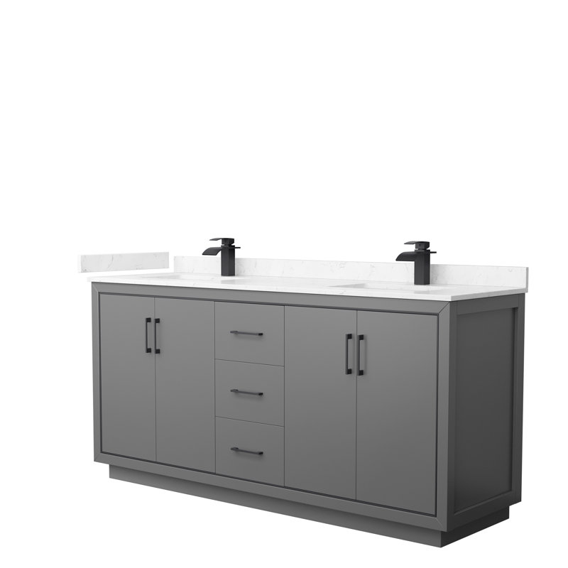 Icon 72" Double Bathroom Vanity Set, Dark Gray, Matte Black, Carrara
