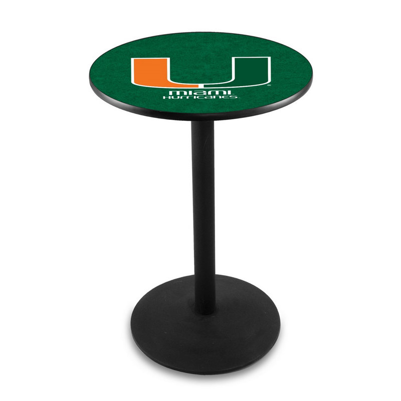 Round Metal Base Dining Table, University of Miami Florida, Black Wrinkle