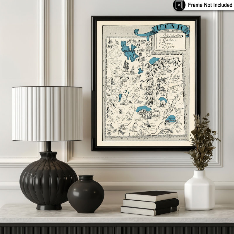 Carte illustrée de l'Utah, 24"H x 32"W, Poster, Unframed