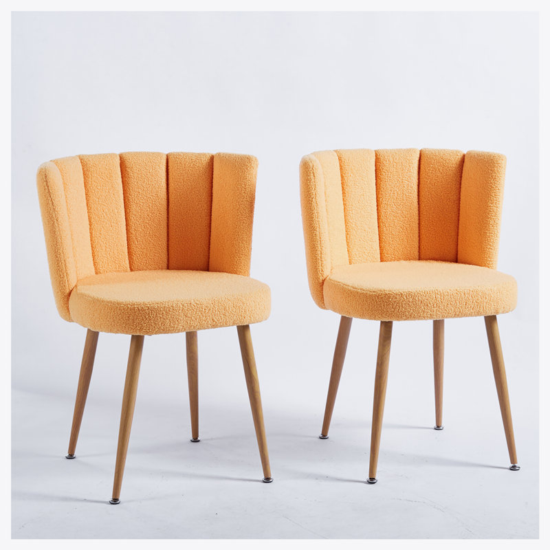 Anicuta 23.62'' Wide Modern Wood Chair, Living Room Fur Chair, Single Metal Chair, Yellow Fabric