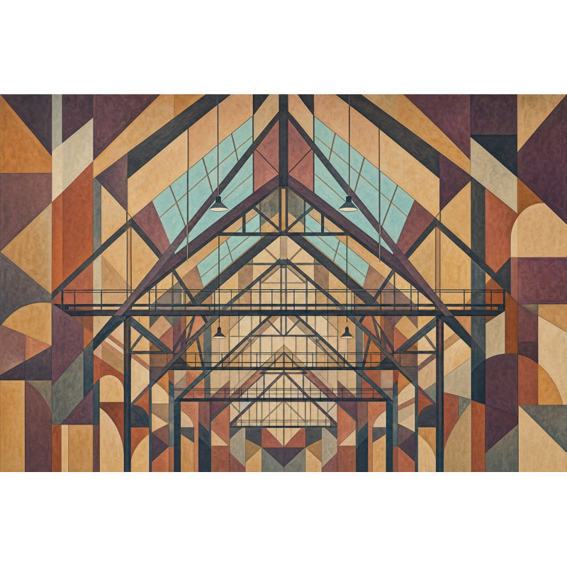 Décoration murale industrielle géométrique amovible Art déco, 120 po x 96 po, Peler et coller