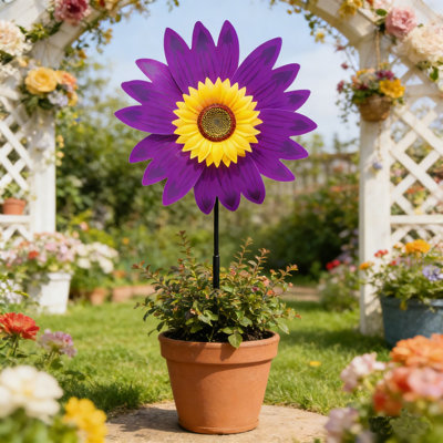 Tournesols tournesol avec piquets l 14 po x H 29 po tournants à vent tournesol moulin à vent tournesol extérieur multicolore moulin à vent pour décoration de fête de jardin