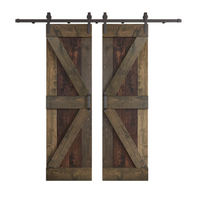 Paneled Wood K Series Double Barn Door with Installation Hardware Kit