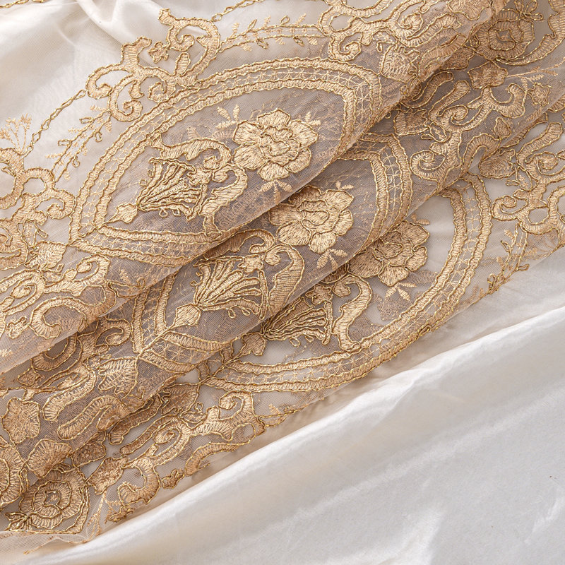 Ekene Window Curtain With Attached Valance & Backing, Beige/Gold