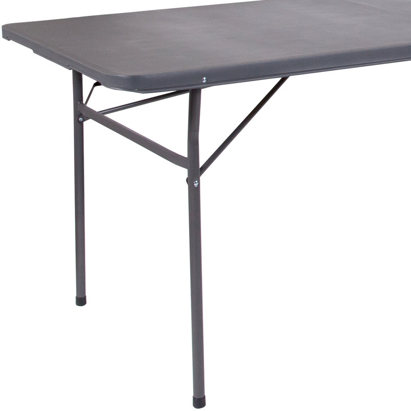 6-Foot Dark Gray Plastic Bi-Fold Folding Table with Metal Frame