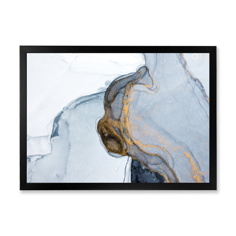 Luxe luxueux or gris marbré, art sur toile moderne, Toile avec cadre noir, H 24 po x l 36 po x P 1 po