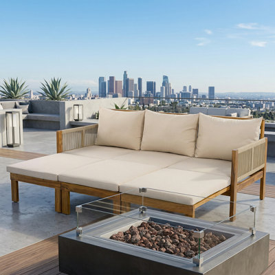 Lit de jour convertible d'extérieur en bois d'acacia - Canapé de patio imperméable avec accoudoirs tissés à la corde
