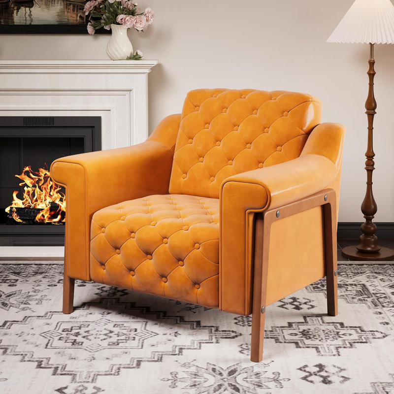 PU Leather Accent Club Chair, Mid-Century Office Armchair Chair, Single Sofa, Armchair For Bedroom, Apartment, Waiting Room