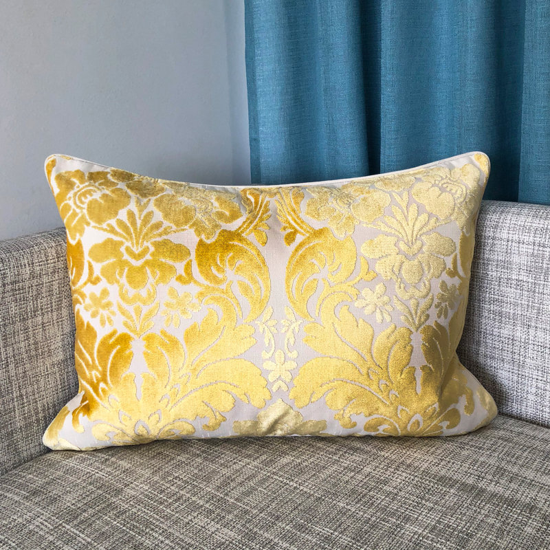 Damask Feather Throw Pillow, Mimosa