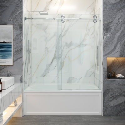 Opal Mirage MCOCOD 56"-60" W x 66" H Single Sliding Frameless Smooth Sliding Tub Door with 3/8" (10mm) Clear Glass