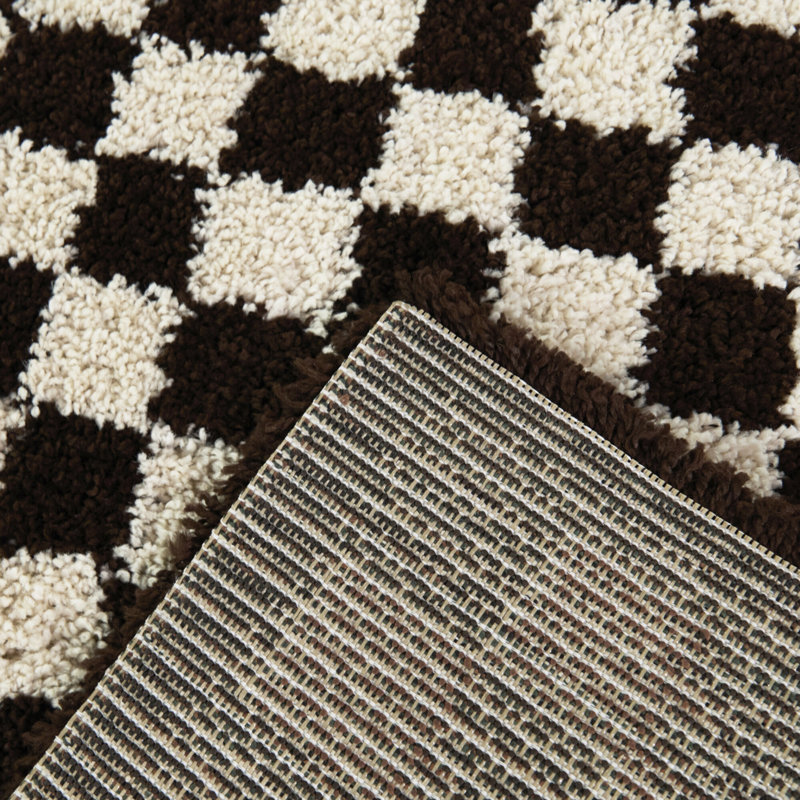 Channahon Brown/Cream Checkered Shag Area Rug, Rectangle 7'10" x 10'