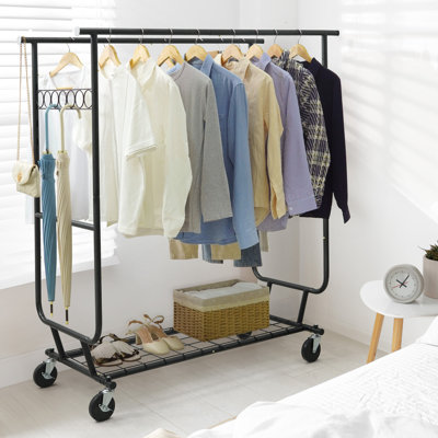 CAPHAUS Heavy Duty 660LBS Capacity Rolling Clothes Rack with Double Rods