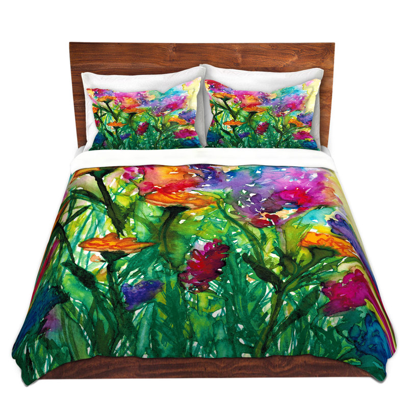 Polyester Floral Duvet Cover, 1 Twin Duvet Cover + 1 Standard Sham, Green