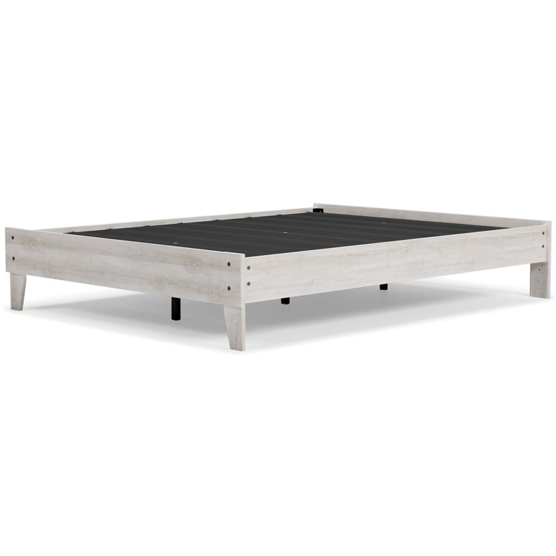 Chic Provincial Queen Platform Bed with Wood Frame in White & Dark Charcoal
