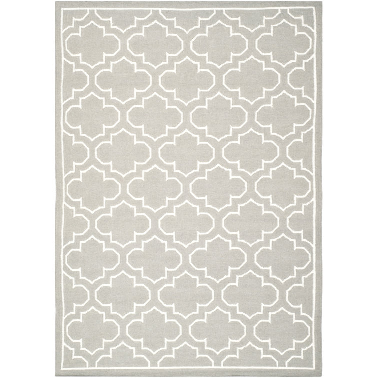 Rodgers Hand Woven Flat Weave Banana Silk/Wool/Cotton Geometric Rug in Ivory/Gray