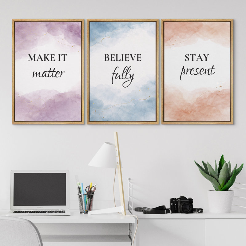 «Make It Believe Stay Présent», impression sur toile encadrée sur toile, 3 pièces, Naturel, H 36 po x l 24 po